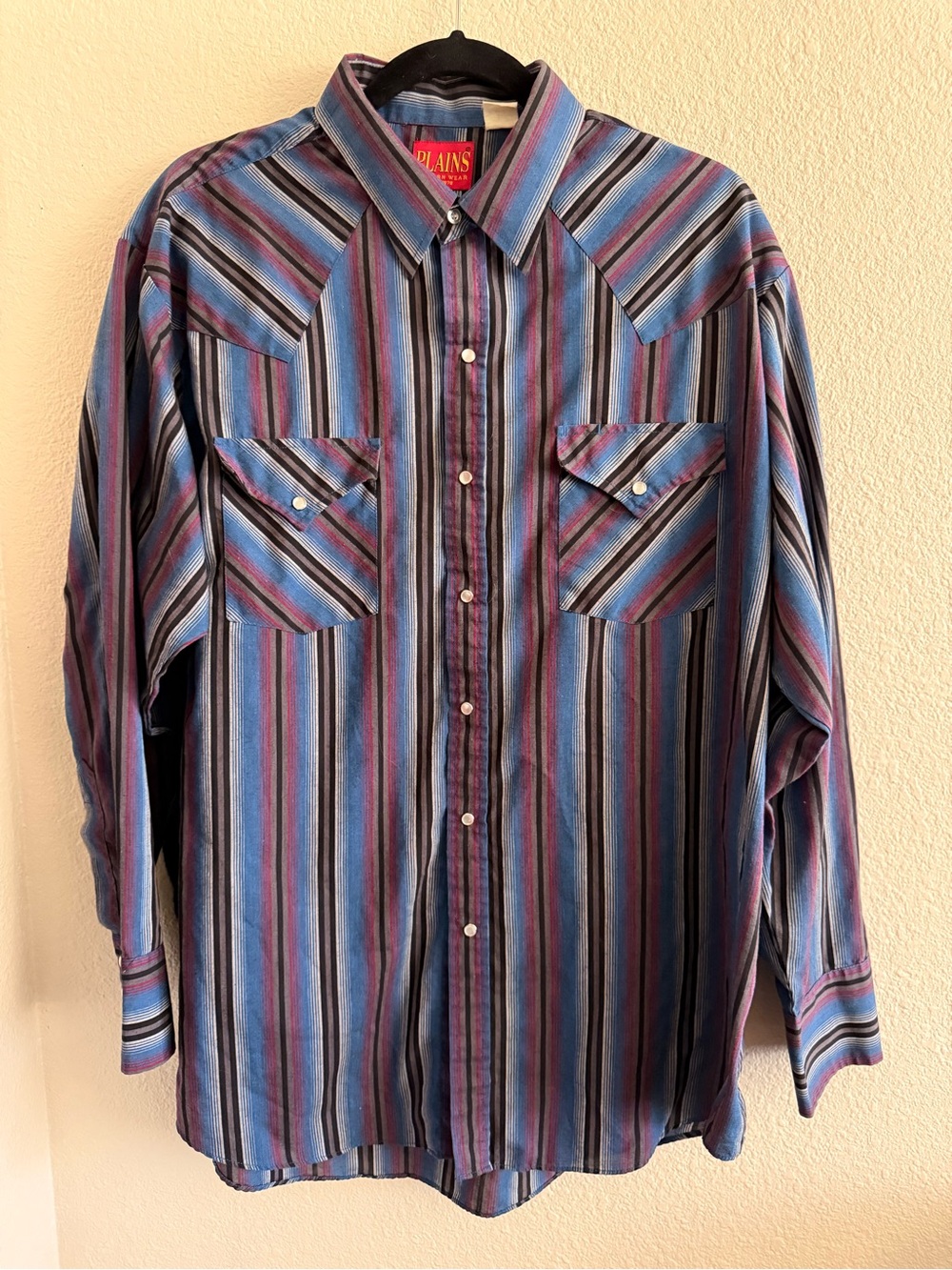 Plains Vintage Long-Sleeve Western Button-Down Shirt in Blue and Purple